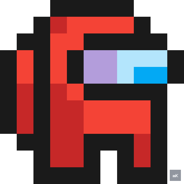 Dyktando graficzne «Among Us (czerwony)» - siatka 11×11, kodowanka pixel art do druku za darmo