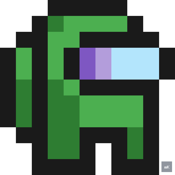 Dyktando graficzne «Among Us (zielony)» - siatka 11×11, kodowanka pixel art do druku za darmo