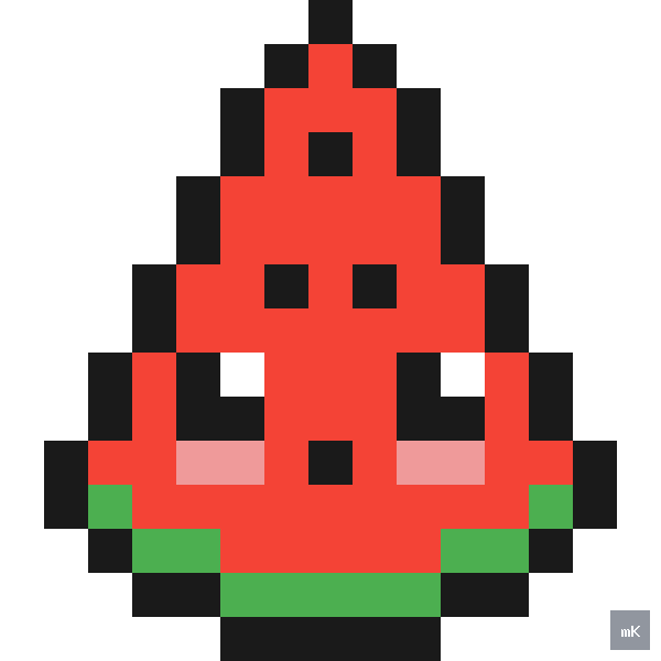 Dyktando graficzne «Arbuz 2» - siatka 15×15, kodowanka pixel art do druku za darmo