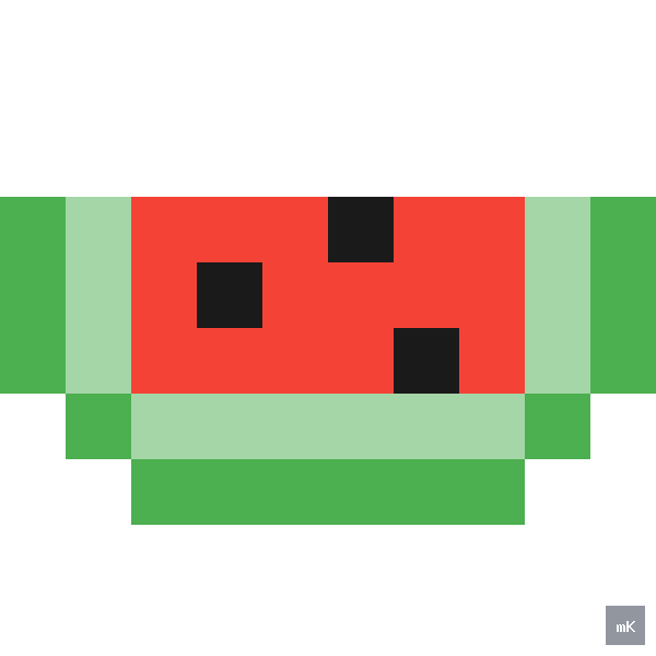 Dyktando graficzne «Arbuz» - siatka 10×10, kodowanka pixel art do druku za darmo
