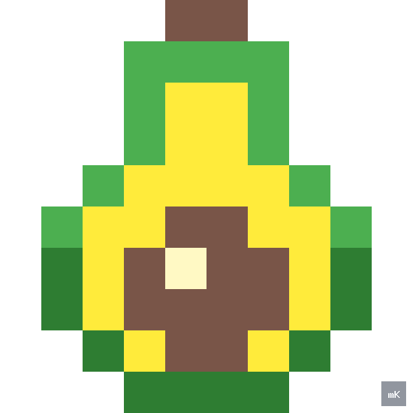 Dyktando graficzne «Awokado» - siatka 10×10, kodowanka pixel art do druku za darmo
