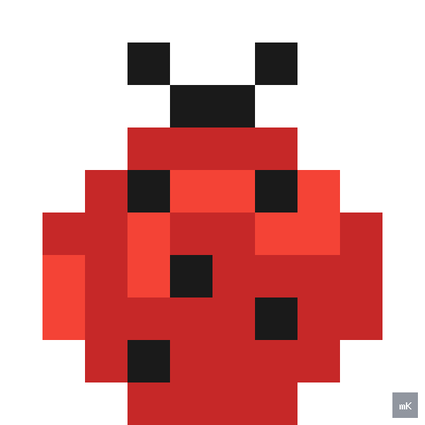 Dyktando graficzne «Biedronka» - siatka 10×10, kodowanka pixel art do druku za darmo