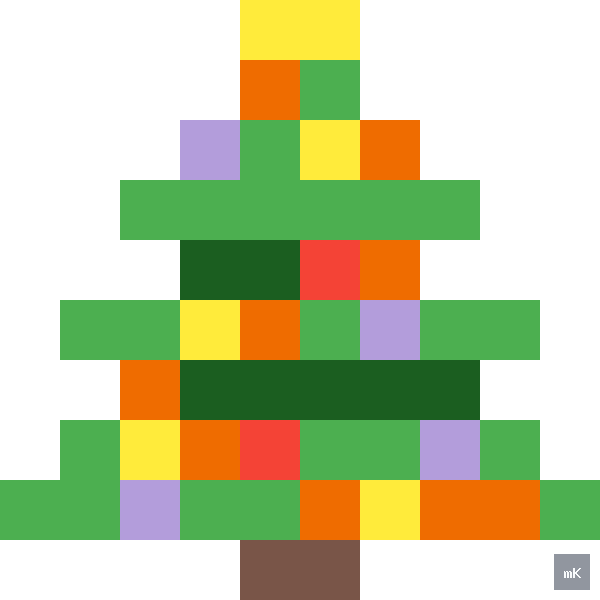 Dyktando graficzne «Choinka 2» - siatka 10×10, kodowanka pixel art do druku za darmo