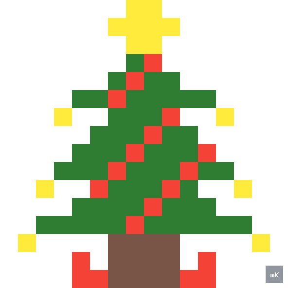 Dyktando graficzne «Choinka» - siatka 16×16, kodowanka pixel art do druku za darmo