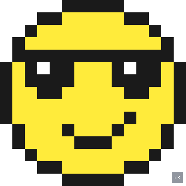 Dyktando graficzne «Cool emoji» - siatka 15×15, kodowanka pixel art do druku za darmo