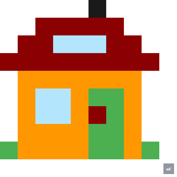 Dyktando graficzne «Dom» - siatka 10×10, kodowanka pixel art do druku za darmo