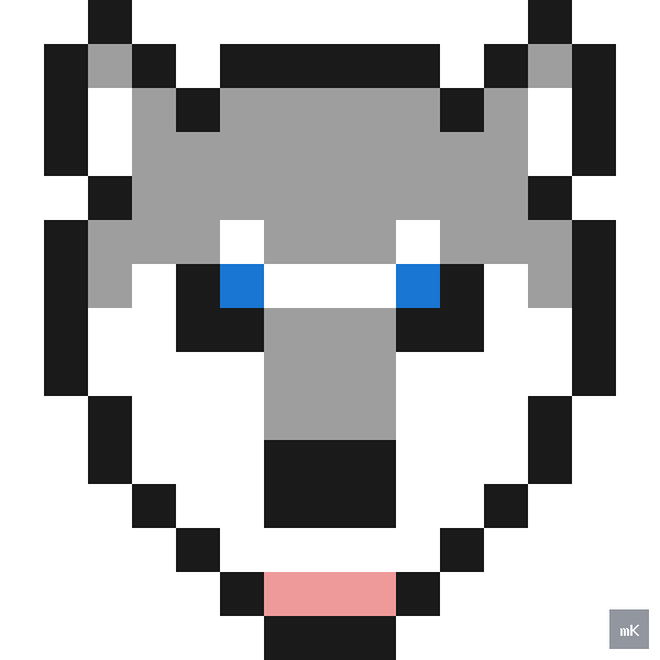 Dyktando graficzne «Husky» - siatka 15×15, kodowanka pixel art do druku za darmo
