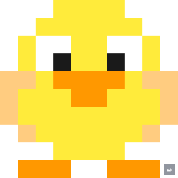 Dyktando graficzne «Kaczka» - siatka 10×10, kodowanka pixel art do druku za darmo