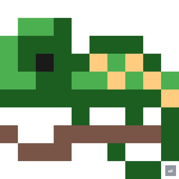 Dyktando graficzne «Kameleon» - siatka 10×10, kodowanka pixel art do druku za darmo