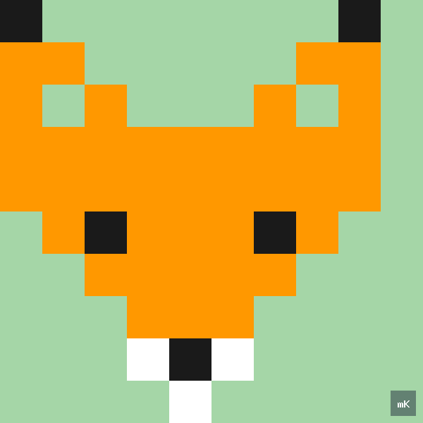 Dyktando graficzne «Lis» - siatka 10×10, kodowanka pixel art do druku za darmo