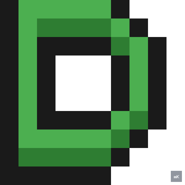 Dyktando graficzne «Litera D» - siatka 10×10, kodowanka pixel art do druku za darmo