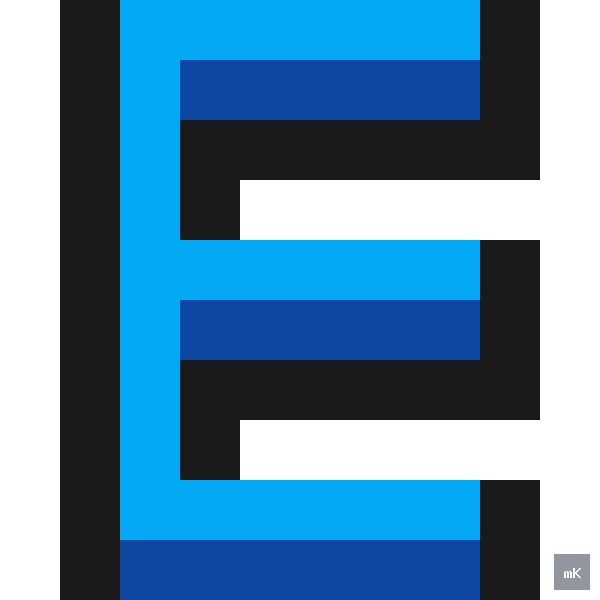 Dyktando graficzne «Litera E» - siatka 10×10, kodowanka pixel art do druku za darmo