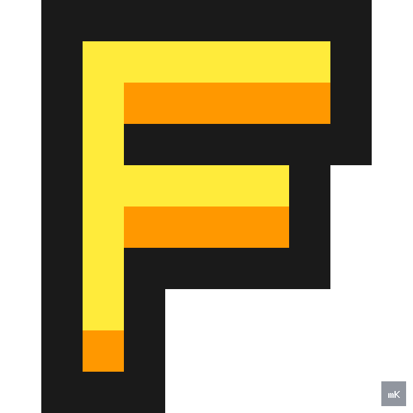 Dyktando graficzne «Litera F» - siatka 10×10, kodowanka pixel art do druku za darmo