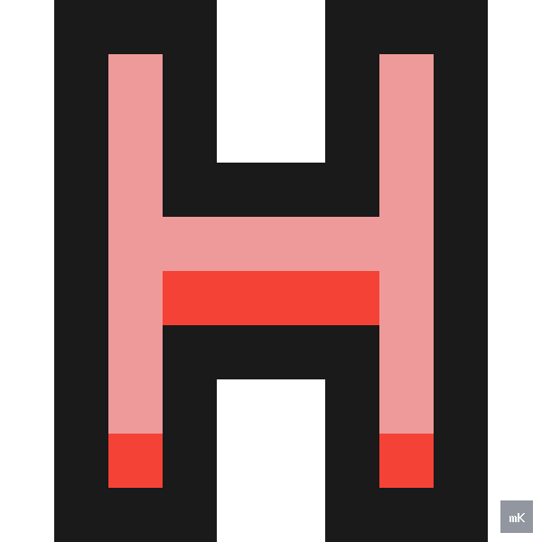 Dyktando graficzne «Litera H» - siatka 10×10, kodowanka pixel art do druku za darmo