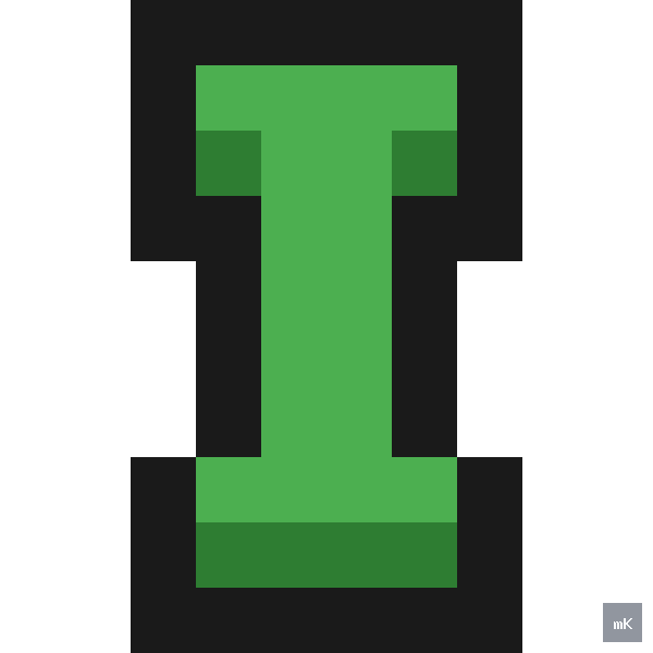Dyktando graficzne «Litera I» - siatka 10×10, kodowanka pixel art do druku za darmo