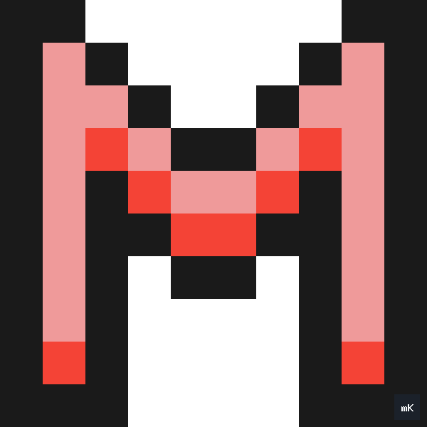 Dyktando graficzne «Litera M» - siatka 10×10, kodowanka pixel art do druku za darmo