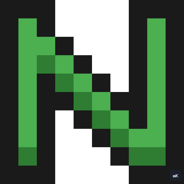 Dyktando graficzne «Litera N» - siatka 10×10, kodowanka pixel art do druku za darmo