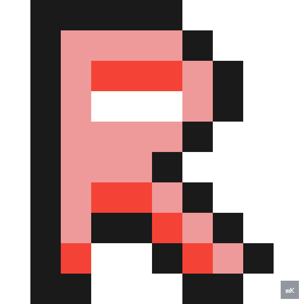 Dyktando graficzne «Litera R» - siatka 10×10, kodowanka pixel art do druku za darmo