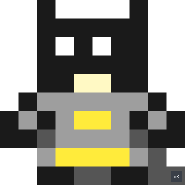 Dyktando graficzne «Marvel's Batman» - siatka 10×10, kodowanka pixel art do druku za darmo