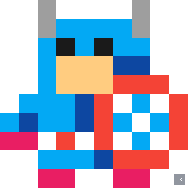 Dyktando graficzne «Marvel's Captain America» - siatka 10×10, kodowanka pixel art do druku za darmo