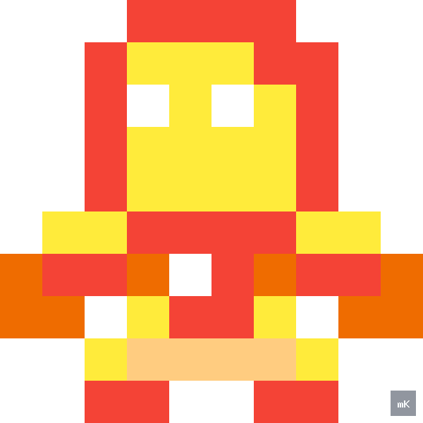Dyktando graficzne «Marvel's Iron Man» - siatka 10×10, kodowanka pixel art do druku za darmo