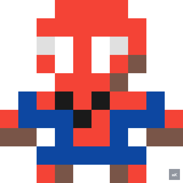 Dyktando graficzne «Marvel's Spider Man» - siatka 10×10, kodowanka pixel art do druku za darmo