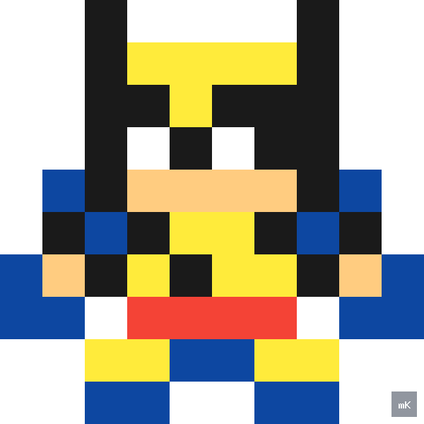 Dyktando graficzne «Marvel's Wolverine» - siatka 10×10, kodowanka pixel art do druku za darmo