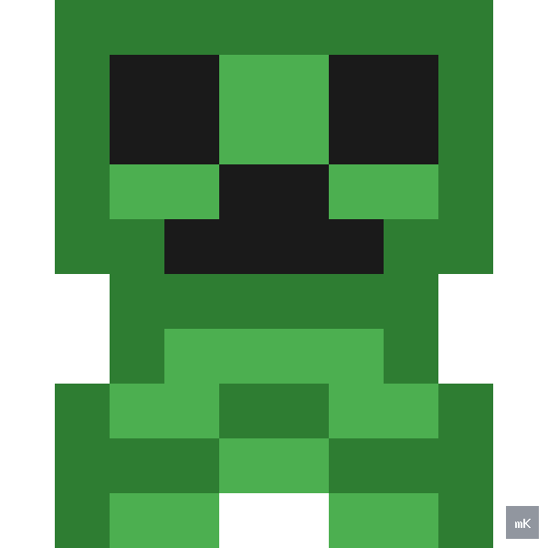 Dyktando graficzne «Minecraft Creeper 2» - siatka 10×10, kodowanka pixel art do druku za darmo