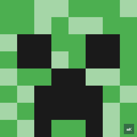 Dyktando graficzne «Minecraft Creeper» - siatka 8×8, kodowanka pixel art do druku za darmo