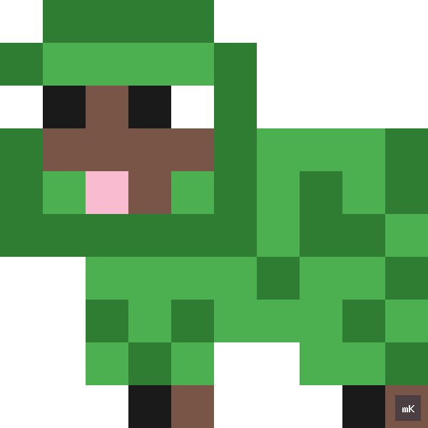 Dyktando graficzne «Minecraft Owca (zielona)» - siatka 10×10, kodowanka pixel art do druku za darmo