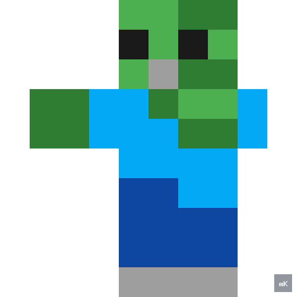 Dyktando graficzne «Minecraft Zombie» - siatka 10×10, kodowanka pixel art do druku za darmo