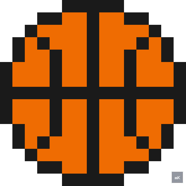 Dyktando graficzne «Piłka do koszykówki» - siatka 15×15, kodowanka pixel art do druku za darmo