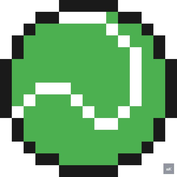 Dyktando graficzne «Piłka do tenisa» - siatka 15×15, kodowanka pixel art do druku za darmo