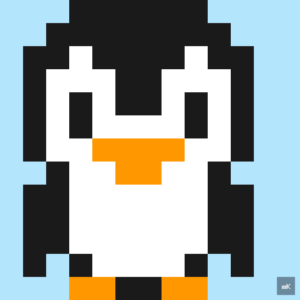 Dyktando graficzne «Pingwin 2» - siatka 13×13, kodowanka pixel art do druku za darmo