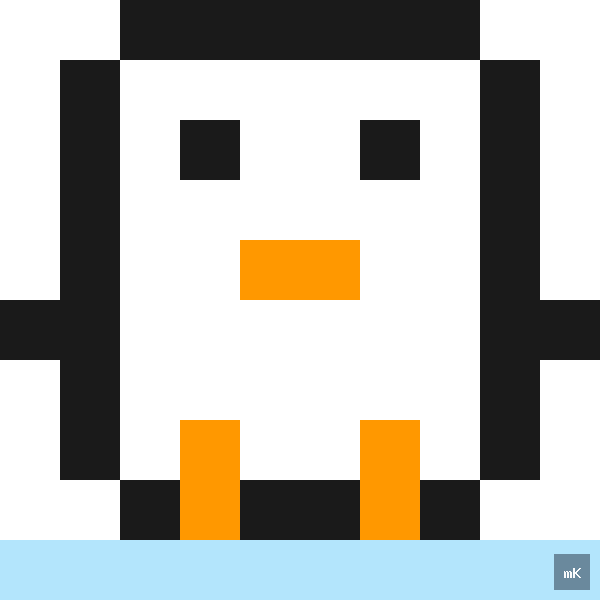 Dyktando graficzne «Pingwin 3» - siatka 10×10, kodowanka pixel art do druku za darmo