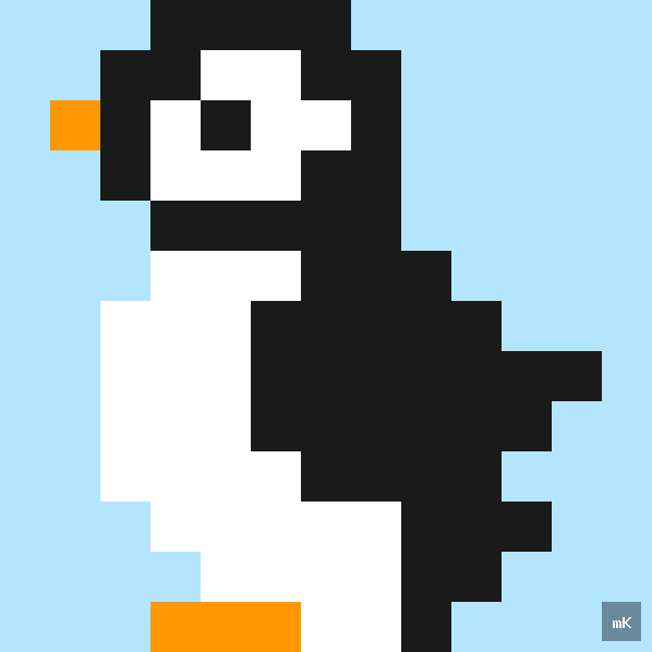Dyktando graficzne «Pingwin» - siatka 13×13, kodowanka pixel art do druku za darmo