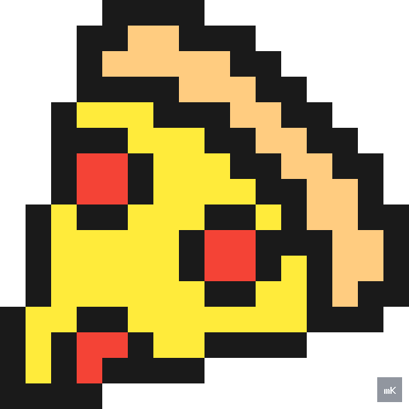 Dyktando graficzne «Pizza» - siatka 16×16, kodowanka pixel art do druku za darmo