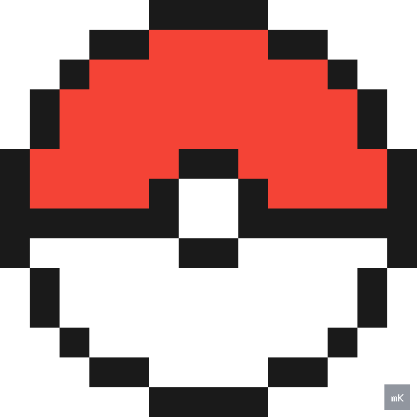 Dyktando graficzne «Pokemon Pokeball» - siatka 14×14, kodowanka pixel art do druku za darmo