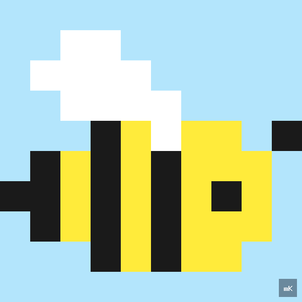 Dyktando graficzne «Pszczoła» - siatka 10×10, kodowanka pixel art do druku za darmo