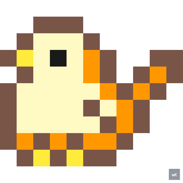 Dyktando graficzne «Ptaszek» - siatka 11×11, kodowanka pixel art do druku za darmo