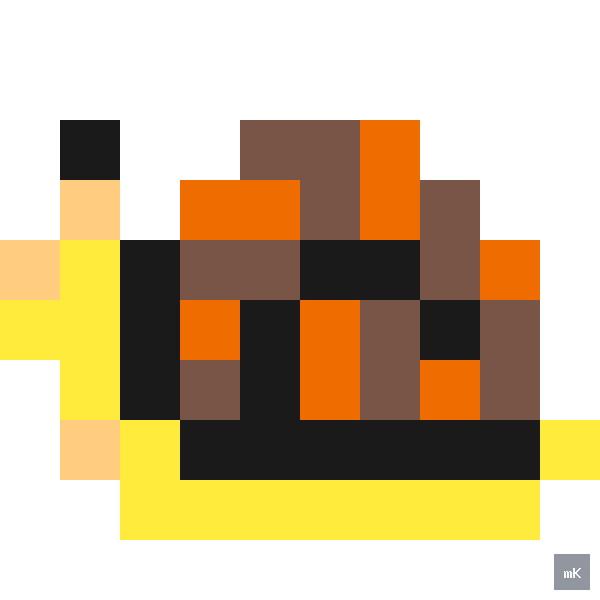 Dyktando graficzne «Ślimak» - siatka 10×10, kodowanka pixel art do druku za darmo