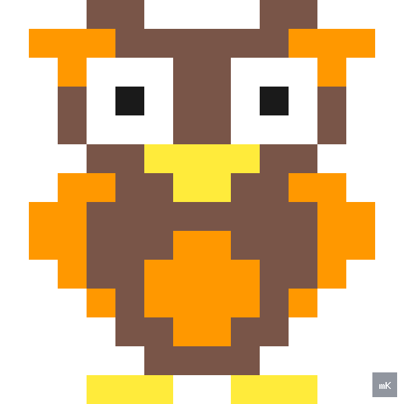 Dyktando graficzne «Sowa» - siatka 14×14, kodowanka pixel art do druku za darmo