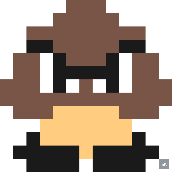 Dyktando graficzne «Super Mario Goomba» - siatka 13×13, kodowanka pixel art do druku za darmo
