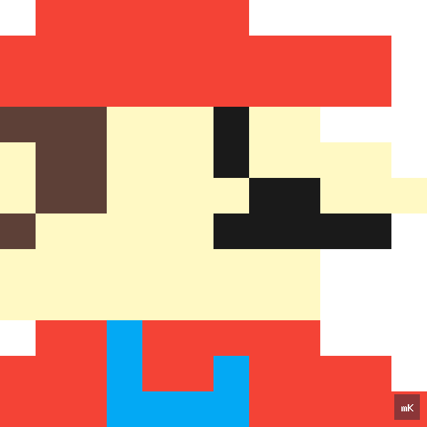Dyktando graficzne «Super Mario» - siatka 12×12, kodowanka pixel art do druku za darmo