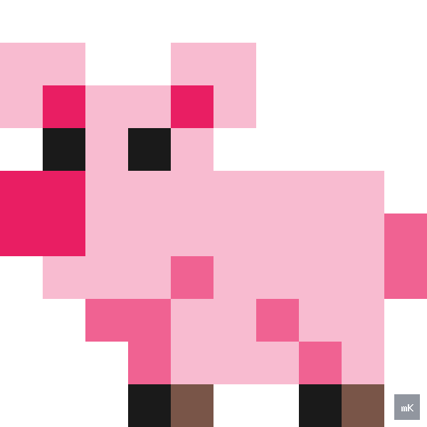 Dyktando graficzne «Świnka» - siatka 10×10, kodowanka pixel art do druku za darmo