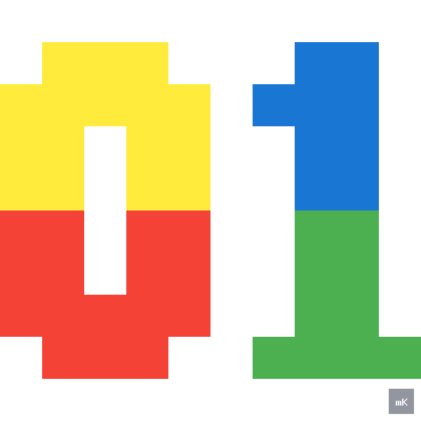 Dyktando graficzne «Zero Jeden (01)» - siatka 10×10, kodowanka pixel art do druku za darmo