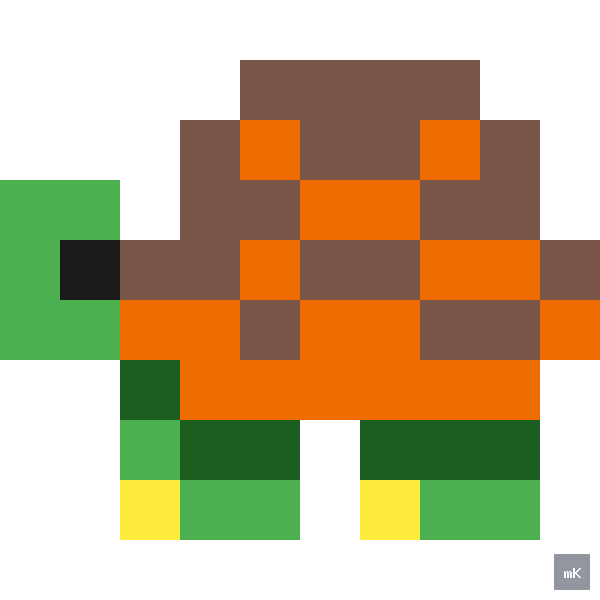 Dyktando graficzne «Żółw» - siatka 10×10, kodowanka pixel art do druku za darmo