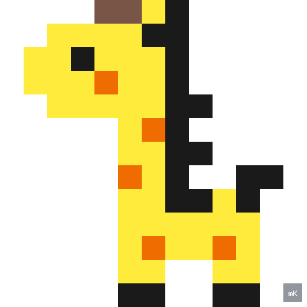 Dyktando graficzne «Żyrafa» - siatka 13×13, kodowanka pixel art do druku za darmo
